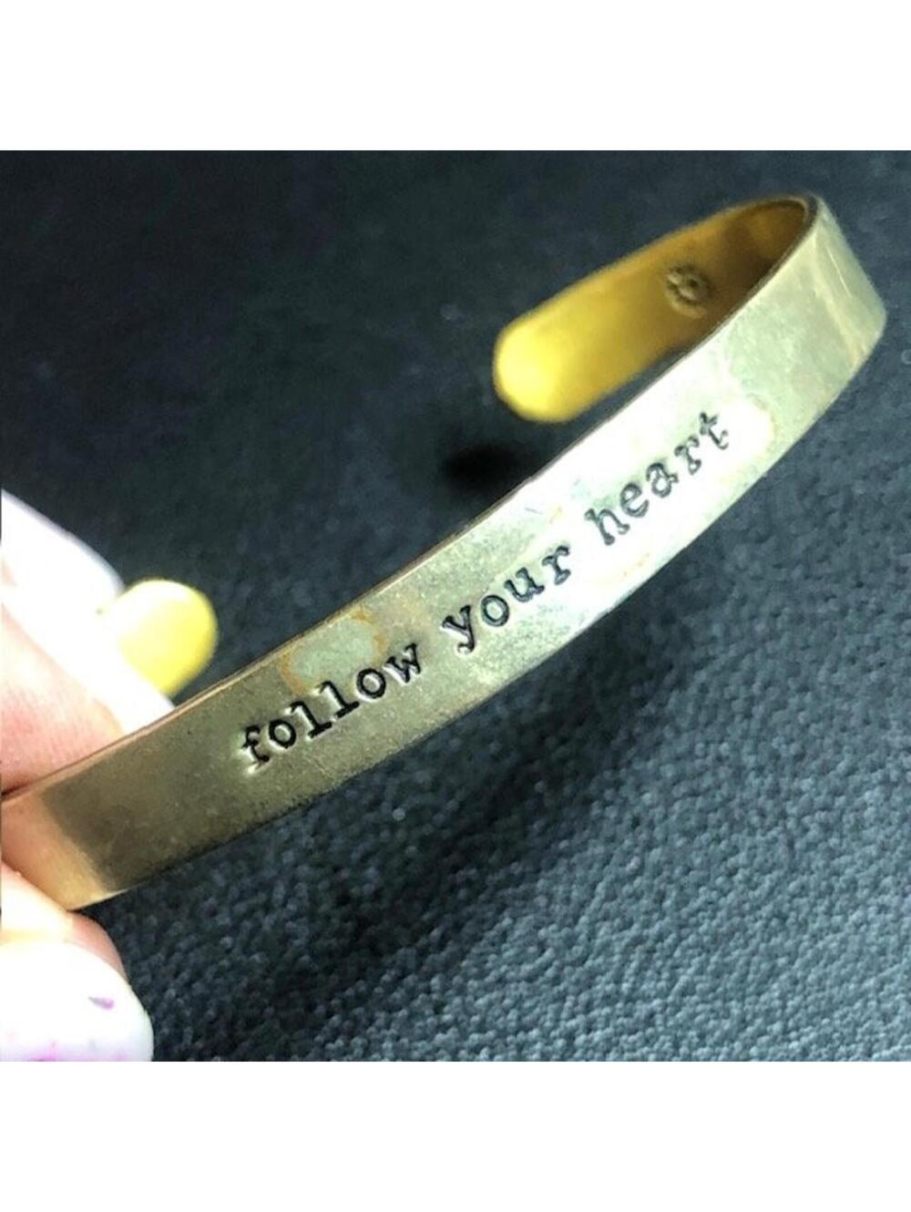 B3958 FAR FETCHED Inspirational Cuff Bracelet "follow your heart"   Brass 6.5"